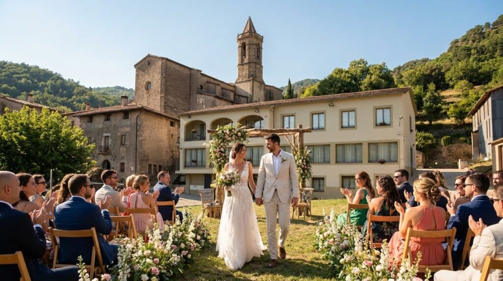Pareja en su boda celebrada en Espai Vidrà en Verano